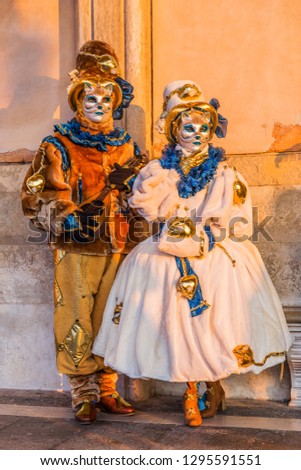 Venice, Italy. Carnival of Venice, beautiful masks at St. Mark's Square.