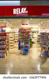 VENICE, ITALY - CIRCA MAY, 2019: Goods On Display At Relay Store In Venice Marco Polo Airport. Relay Is A Chain Of Newspaper, Magazine, Book, And Convenience Stores.