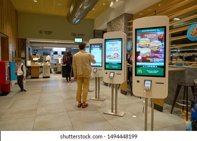 VENICE, ITALY - CIRCA MAY, 2019: Self Service Kiosk Inside McDonald's Restaurant In Venice..