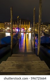 Venice Italy Grand Canal With Boot Night Light On Gang Plank