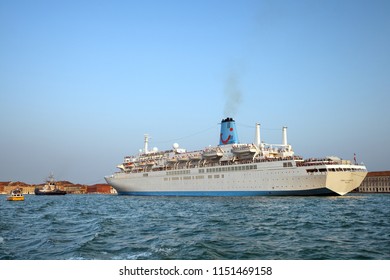 Venice, Italy - JUL 02, 2018: The trailing of MS Marella Celebration cruise ship