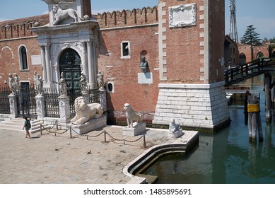 Venice, Italy - July 02, 2019 :  View of Arsenale di venezia (Porta Di Terra)