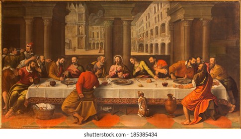 VENICE, ITALY - MARCH 13, 2014: Last supper of Christ (Ultima Cena) by Cesare Conegliano (1583) in church Chiesa dei Santi. XII Apostoli