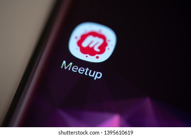 VENICE, ITALY - MAY 12, 2019: Showing Social Media Meetup Icon On Smartphone