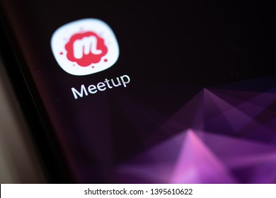 VENICE, ITALY - MAY 12, 2019: Showing Social Media Meetup Icon On Smartphone