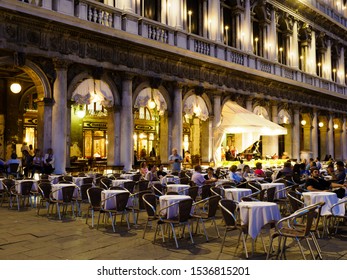 Venice, Italy - May 2018: Cafe Florian / Caffè Florian, Founded In Venice In 1720. It Is The Oldest Café In The World Situated In Saint Mark Square.