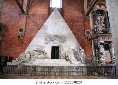 VENICE, ITALY - MAY 7, 2010 Santa Maria Gloriosa de Frari Church Canova Tomb San Polo Venice Italy. Church completed mid 1400s. Tomb of famous sculptor created 1822.