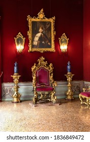 Venice, Italy - October 14, 2019: Ca Rezzonico Palace Throne Room Interior.