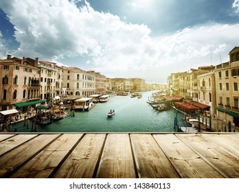 Venice, Italy and wooden surface