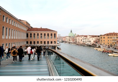 VENICE, ITALY-OCTOBER 18, 2018: big canal view from the Calatrava bridge, in Venice.