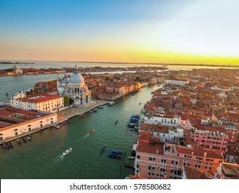 Venice landmark, aerial view of Piazza San Marco or st Mark square, Campanile and Ducale or Doge Palace. Italy, Europe.