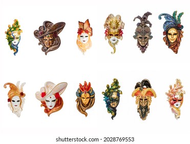 Venice mask set for carnival and masquerade in Venice art - Shutterstock ID 2028769553