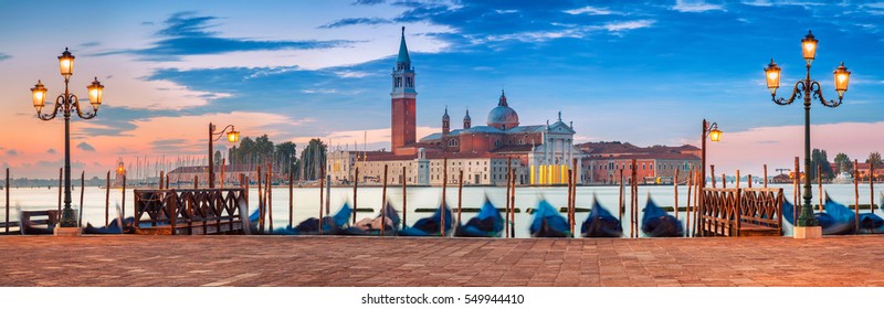 Venice Panorama. Panoramic Image Of Venice, Italy During Sunrise.