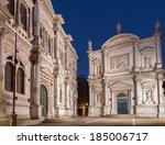 Venice - Scuola Grande di San Rocco and church Chiesa San Rocco in dusk.