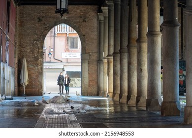 Venice Veneto Italy On January 11, 2022 Rialto Fish Market By Grand Canal.