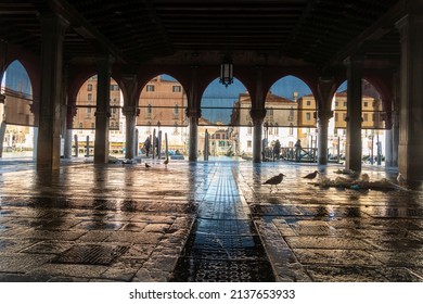 Venice Veneto Italy Rialto Fish Market By Grand Canal.