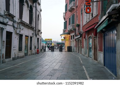 Venice,Italy-July 25, 2018: Early morning scene of Rio Tera Lista di Spagna near Santa Lucia station, Venice