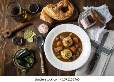 Venison Hunters Stew And Dumplings With Bacon And Onion