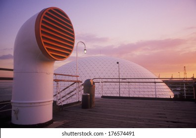 A vent pipe of the Queen Mary cruise ship, Long Beach, California