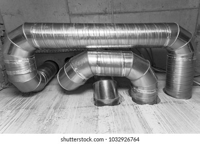 Ventilation Ducts. Many Of The Same Bent Metal Components The Air Duct. Aluminum Air Pipe For Air Duct