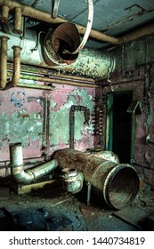 Ventilation Pipes Cut Buy Crap Metal Collectors In Abandoned Underground Military Bunker Of Soviet Time In Latvia.