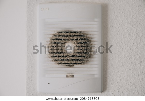 Ventilation shaft in the apartment. dirty air\
filter. House cleaning concept,\
Close-up.
