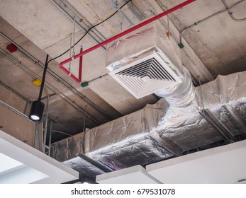 Ventilation system ceiling air duct in large shopping mall