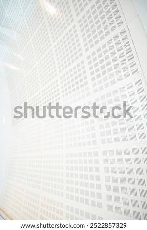 Ventilation, wall design and architecture pattern for art, abstract space or metal. Interior, geometric background and room with building grid for air flow, minimal texture or lines at modern airport