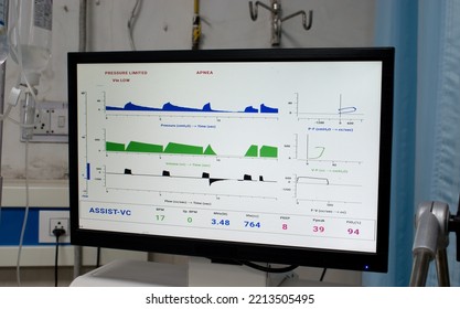 Ventilator Screen In ICU Of Hospital