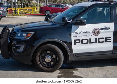 Ventura, California, United States -  August 7, 2020: A City Of Ventura Police Department Logo And City Seal On A Police SUV Door At Ventura Harbor.  The Vehicle Is A Ford Police Interceptor.