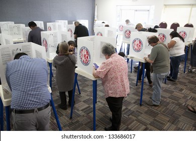 VENTURA COUNTRY, CA - NOVEMBER 06: Voters at polling station in 2012 Presidential Election on November 06, 2012 Ventura County, California
