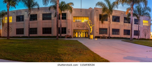 Ventura High School Closed For The Summer As Dawn Break Behind Main Entrance On August 15, 2018 In Ventura, California.