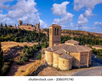 Veracruz medieval church, ancient templar church in Segovia, Spain. With the Alcazar in the background.