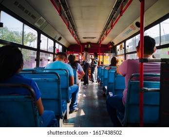 Veracruz, Mexico - March 12, 2019: interior of a traditional and picturesque passenger truck in a small town in Veracruz
