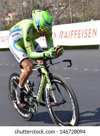 VERBIER, SWITZERLAND - APRIL 23: Moreno MOSER Of Team Canondale On Stage 1 Of The Tour De Romandie 2013:  April  23, 2013 In Verbier, Switzerland