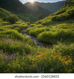 Verdant Haven Hollow is a serene, lush sanctuary filled with vibrant greenery, winding paths, and tranquil streams, offering peace and rejuvenation in nature's embrace. - Powered by Shutterstock