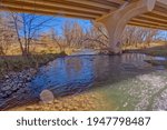 Verde River in Cottonwood Arizona flowing under the 10th Street Bridge which leads to Dead Horse Ranch State Park.