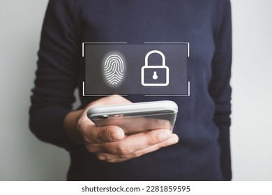 Verification of information with finger print by smart phone, Internet security, online financial transaction, 2-step verification, confirm transaction and identity. - Shutterstock ID 2281859595