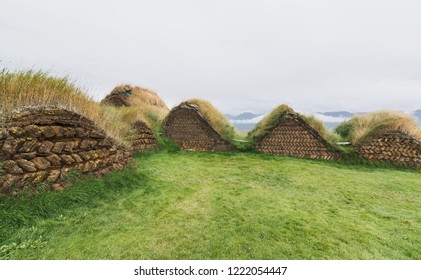 VERMAHLID, ICELAND - AUGUST 2018: Traditional Icelandic Turf Houses Houses With Grass On Roof In Glaumbaer Folk Heritage Museum.