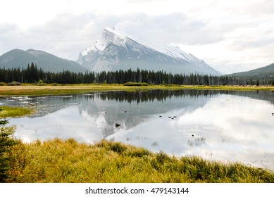 Vermilion Lake and Mount Rundle in the Morning in Autumn, Banff National Park, Canadian Rockies