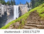 Vernal Falls, Yosemite National Park, the Misty Trail is a slippery, one-mile trail that winds through the spray of the falls