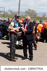 Vernal, Utah, USA, May 5, 2019:
       Kyle Petty With The Mayor Of Vernal Utah, Doug Hammond. Part Of The Kyle Petty Charity Run Across America.