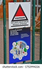 Verneuil Sur Seine , France - May 18 2020 : A Sign Of Assassination Attempt Risk In A School