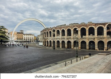 The Verona Arena (Arena di Verona, was built in 1 AD) - Roman amphitheatre at Piazza Bra. Verona Arena is the third largest amphitheatre in Italy. Verona, Italy.