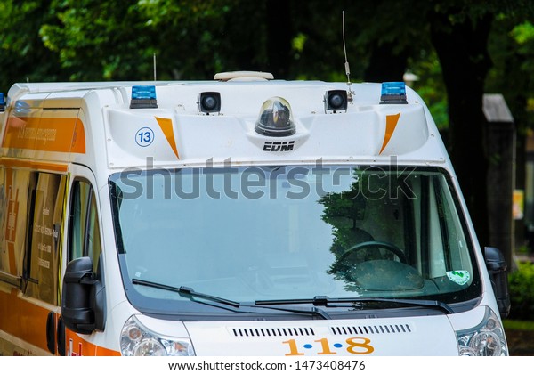 Verona, Italy - July, 29, 2019: emergency van in\
Verona, Italy