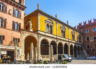 Verona, Italy - June 21, 2018: La Loggia Del Consiglio On The Piazza Dei Signori (The Palace Of The Council) In Verona