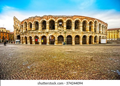 Verona, Italy. Night pcture of the famous Arena