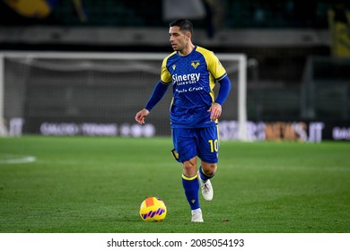 Verona, Italy, November 30, 2021, Giancluca Caprari (Verona) Portrait In Action During Italian Soccer Serie A Match Hellas Verona FC Vs Cagliari Calcio