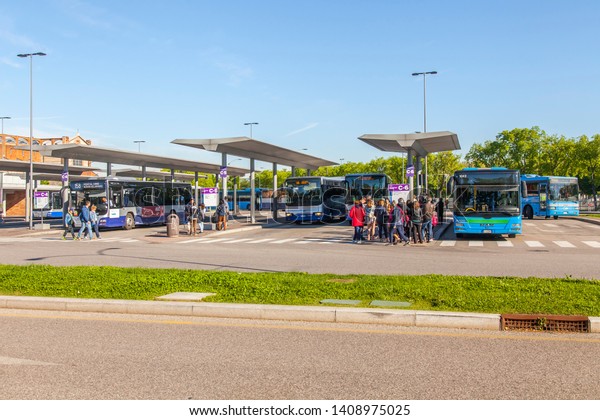 Verona,\
Italy, on April 27, 2019. City bus station.\
