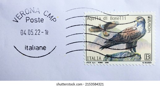 Verona, postmark dated 4 May 2022: postage Italian stamp issued in 2019 depicting the Eagle of Bonelli.